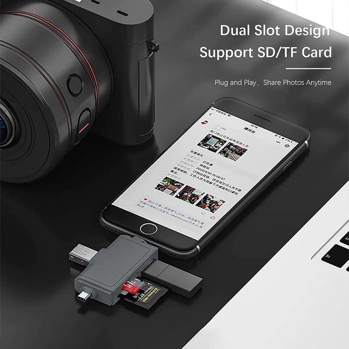 SE-TQ40  Multi OTG USB C Adapter SD TF Micro Card Reader Micro USB Adapter For Lighting 7 In 1