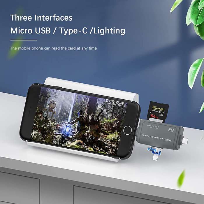SE-TQ40  Multi OTG USB C Adapter SD TF Micro Card Reader Micro USB Adapter For Lighting 7 In 1