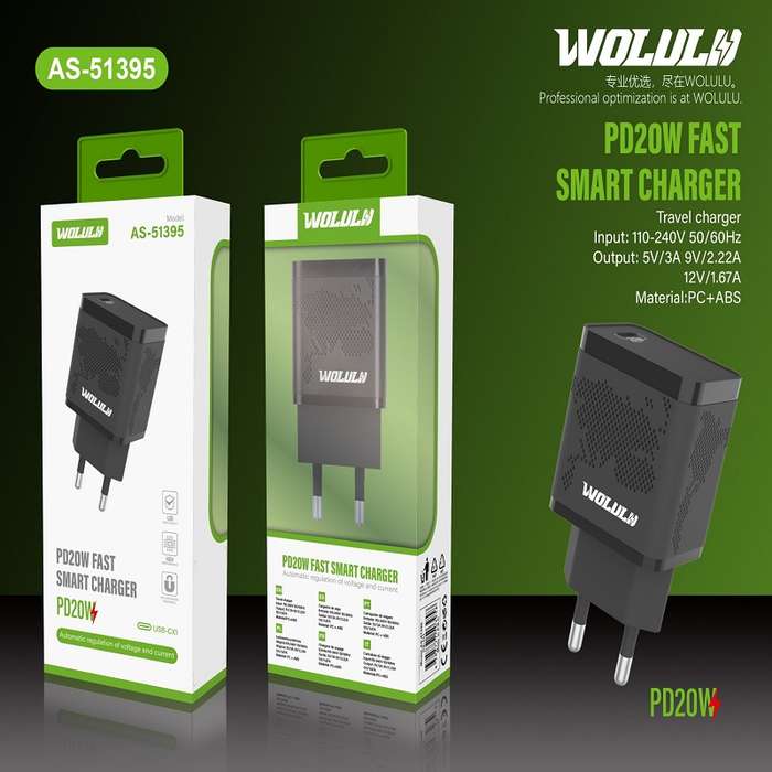 Wolulu AS-51395 PD 20W Fast Smart Wall Charger