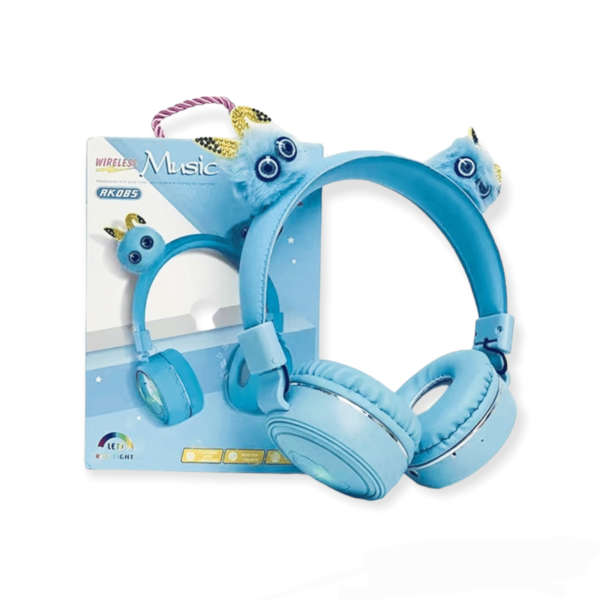 RK085 Cute Fluffy Bling Ears RGB Backlit Bluetooth Headphone