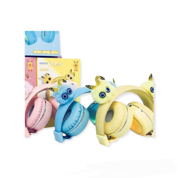 RK085 Cute Fluffy Bling Ears RGB Backlit Bluetooth Headphone