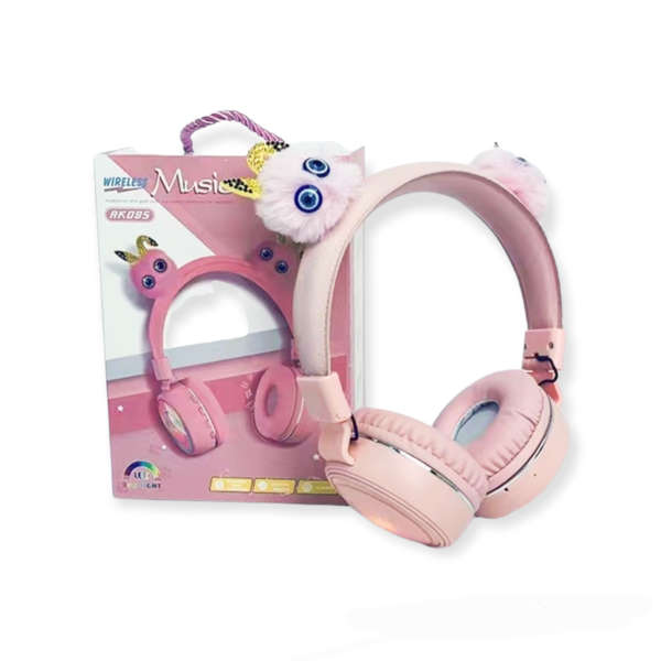 RK085 Cute Fluffy Bling Ears RGB Backlit Bluetooth Headphone