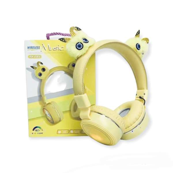 RK085 Cute Fluffy Bling Ears RGB Backlit Bluetooth Headphone