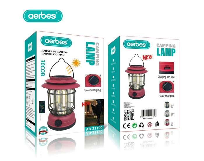 Aerbes AB-Z1190 Rechargeable Solar Powered Emergency Camping Light 1200Mah