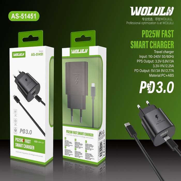 Wolulu AS-51451 Smart PD 25W With Type C Cable