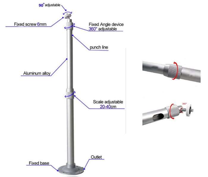 Jiageng JG20375516 Adjustable Metal Outdoor/Indoor Mount Telescopic Camera Bracket Stand 60-120cm