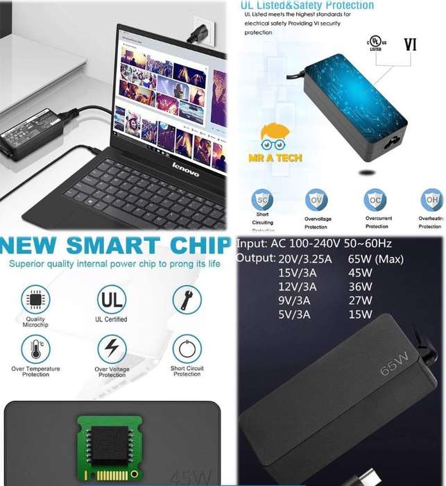 Super Electronics SE-P014 USB-C AC Replacement Charger For Lenovo - 65W 20V 3.25A