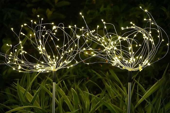 FA-LC34H-120 Solar Powered Starburst Stake Light Warm White 2PC