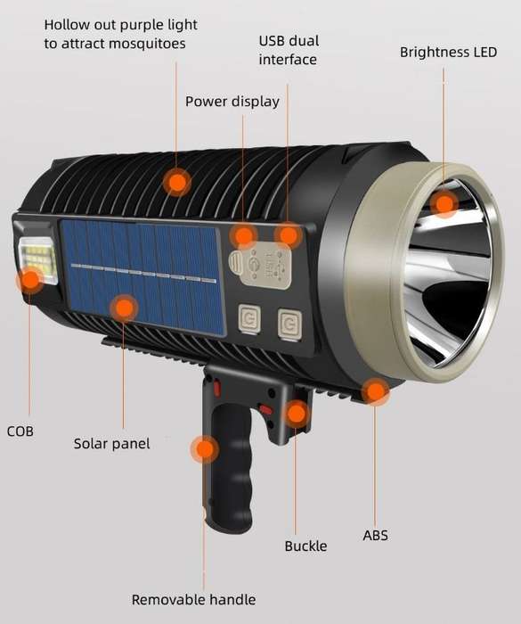 FA-5170 Solar Powered Searchlight With Mosquito Electric Shock Killer