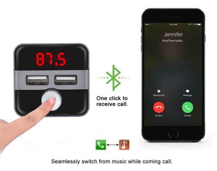 Aerbes AB-Q525 Wireless Bluetooth Car MP3 Player Dual USB Charger
