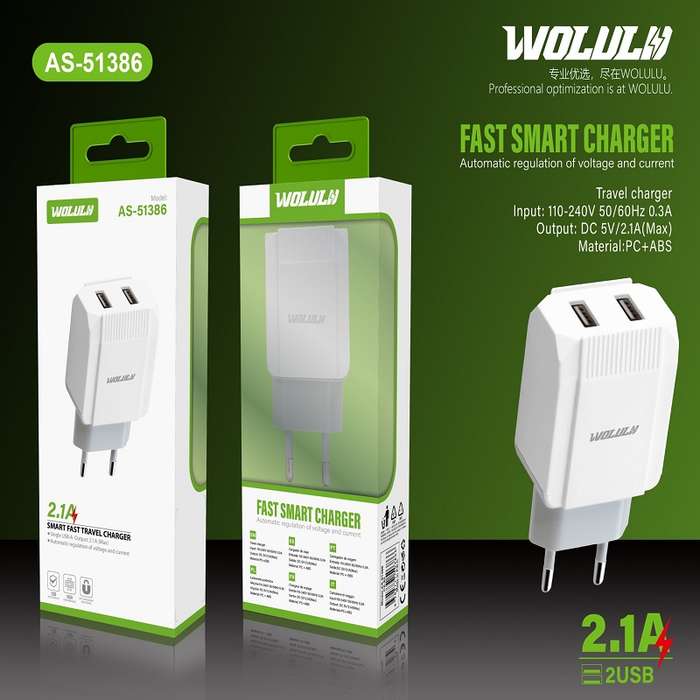Wolulu AS-51386 Dual USB Wall Charger 2.1A