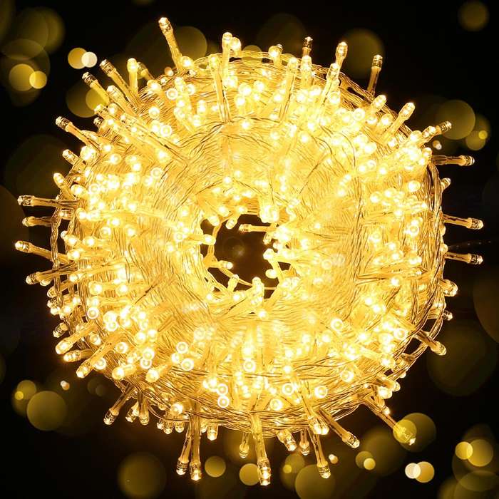 ZYF-D147 100M Warm White 9V String Fairy Light On White Cable With 8 Modes