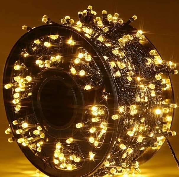 ZYF-D147 100M Warm White 9V String Fairy Light On Black Cable With 8 Modes