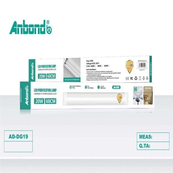 AD-DG19 LED 20W 60CM Purification Lamp 220V PC Cover White Light Tube