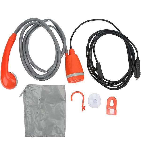 XF000034 12V Portable Outdoor Camping Shower Pump With Hose, Nozzle &amp; Carry Bag