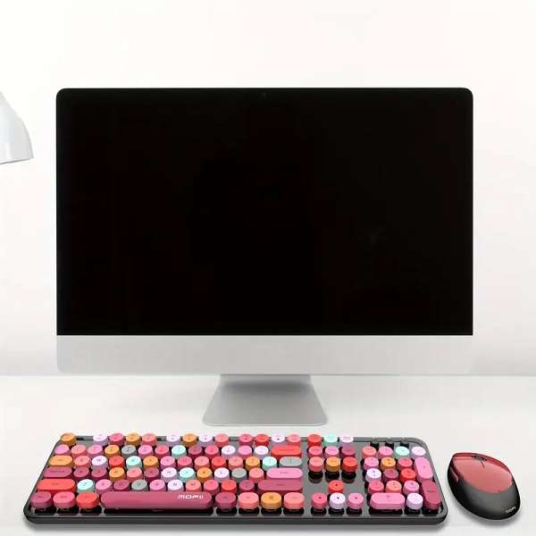 Sweet Wireless Retro Ergonomic Battery Operated Keyboard With Comfortable Grip 2.4G Mouse