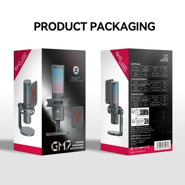 GM7 USB Gaming Microphone for PC, Noise  Cancellation Condenser Mic With RGB Lights, Mute