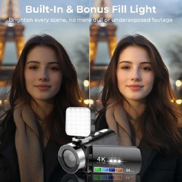 D9 4K 4 in 1 WiFi Digital Camera 64MP With Stabilizer, Fill Light &amp; Mic