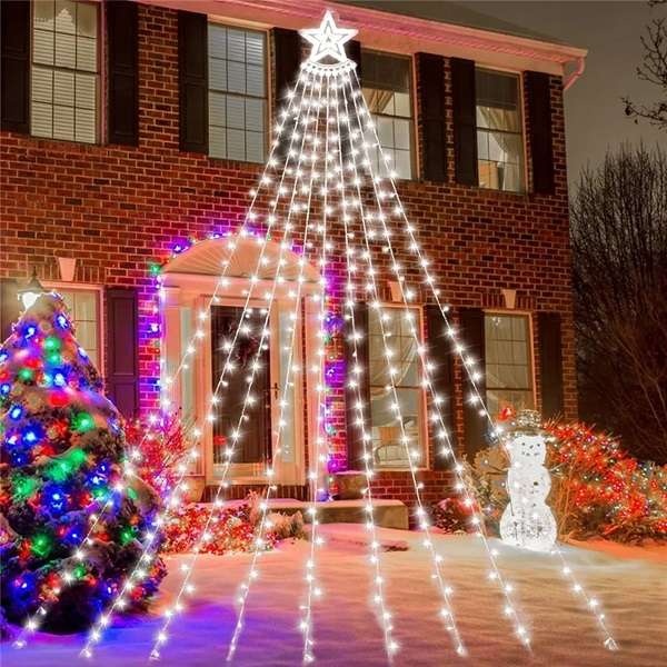 ZYF-D232 Five Pointed Star Waterfall 4M Curtain String Light  White