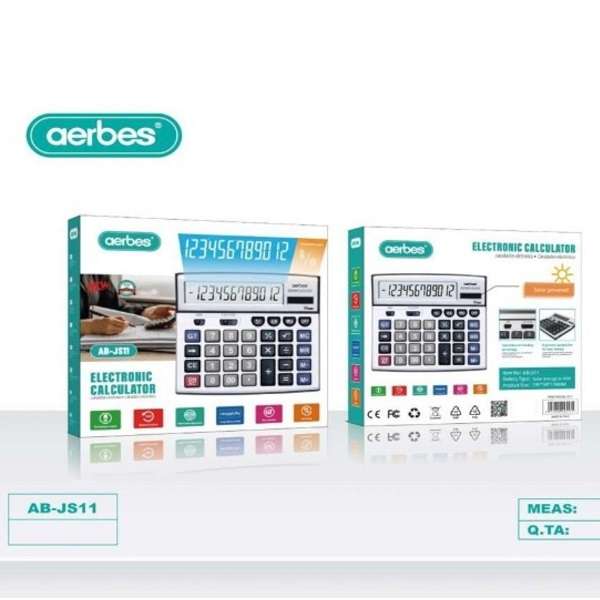 Aerbes AB-JS11 Dual Power Supply 12 Digit Display Calculator Solar or AAA Battery