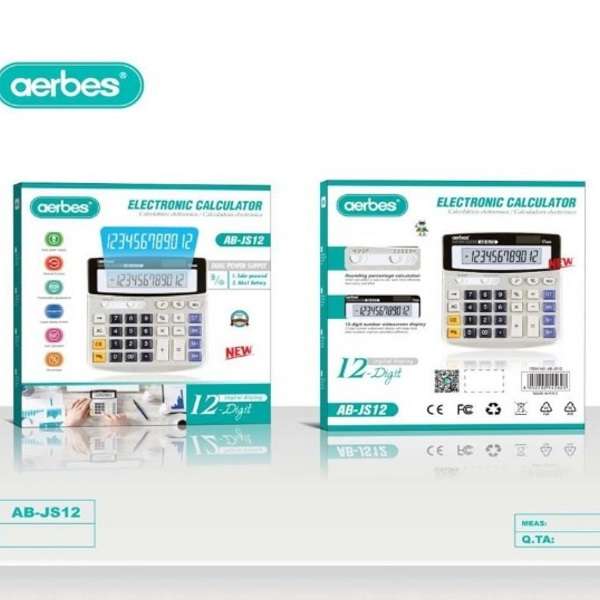 Aerbes AB-JS12 Calculator Dual Power Supply AA Battery or Solar 12 Digit