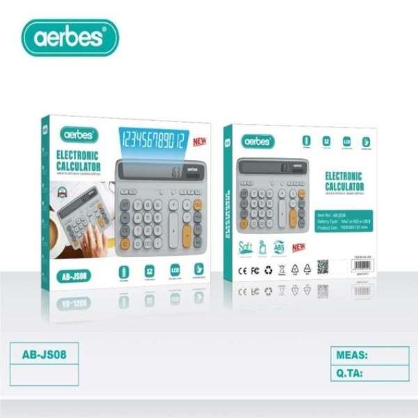 Aerbes AB-JS08 AAA Battery Operated 12 Digit Display LCD Screen Calculator