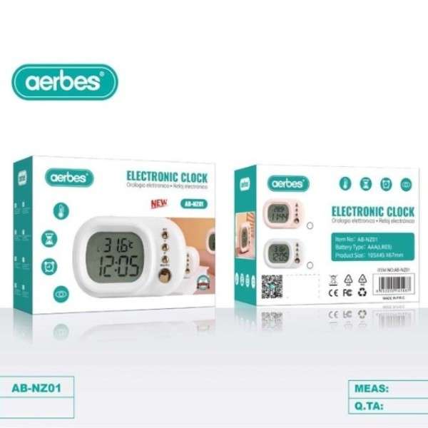 Aerbes AB-NZ01 Electronic Alarm Clock Powered By AAA Battery. Degrees, Time
