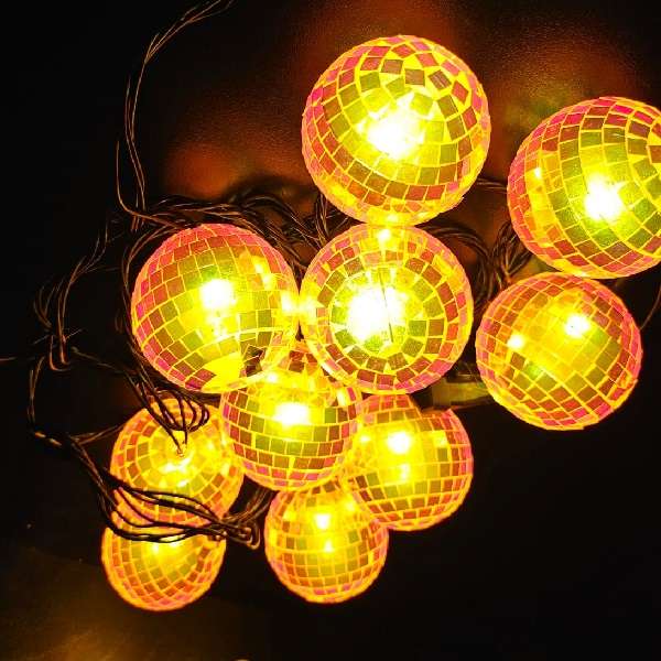 ZYF-D277 10 Bulb Disco Ball LED String Light Orange Light + Interconnecting Plug