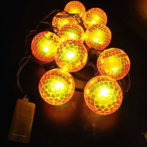 ZYF-D277 10 Bulb Disco Ball LED String Light Orange Light + Interconnecting Plug