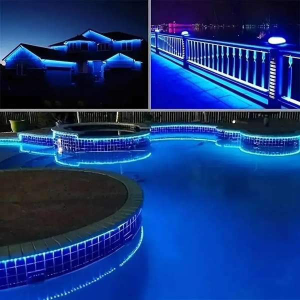Solar Powered Tube Light Copper Wire Blue 50M With Remote Control