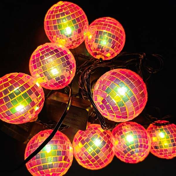 ZYF-D279 10 Bulb Disco Ball LED String Light Red Light + Interconnecting Plug