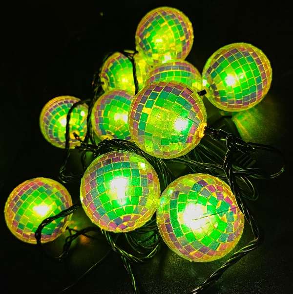 ZYF-D280 10 Bulb Disco Ball LED String Light  Green Light + Interconnecting Plug