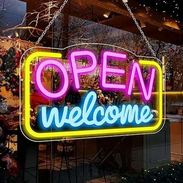 220V Acrylic Letters RGB Open Welcome Neon Sign 40cm x 25cm x 0.6cm