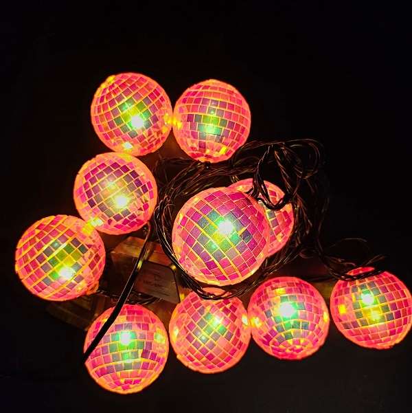ZYF-D279 10 Bulb Disco Ball LED String Light Red Light + Interconnecting Plug