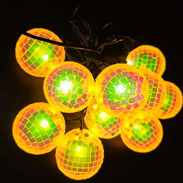 ZYF-D276 10 Bulb Disco Ball LED String Light  Warm White Light + Interconnecting Plug