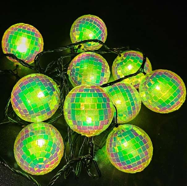 ZYF-D280 10 Bulb Disco Ball LED String Light  Green Light + Interconnecting Plug