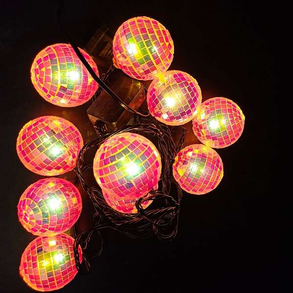 ZYF-D279 10 Bulb Disco Ball LED String Light Red Light + Interconnecting Plug