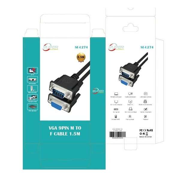 SE-L274 VGA 9Pin Male to VGA Female Cable 1.5M