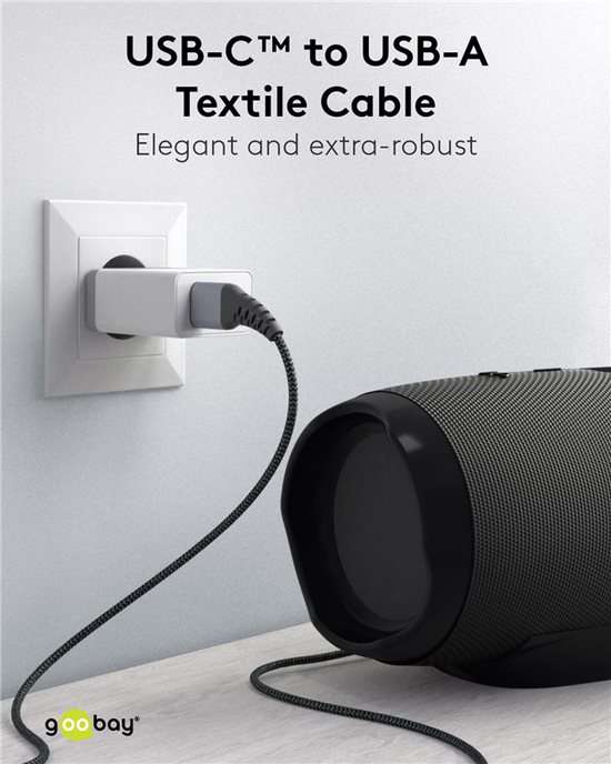 Goobay USB-C to USB-A Textile 2m Cable with Metal Plugs - Space Grey/Silver