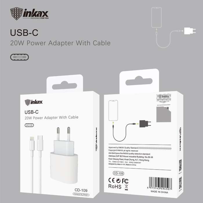 Inkax CD-109 PD 20W Charger - Type-C~iPhone