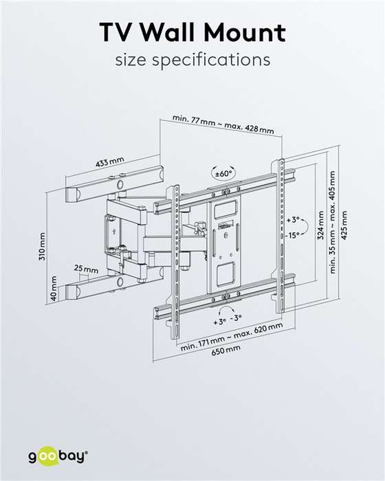 Goobay TV wall mount Pro FULLMOTION (L) for TVs from 37" to 70" up to 60kg