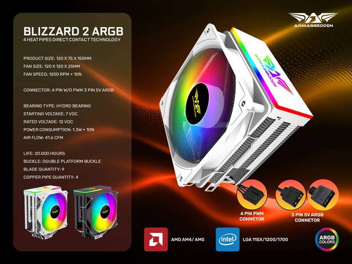 Armaggeddon Blizzard 3 ARGB CPU Cooler - White