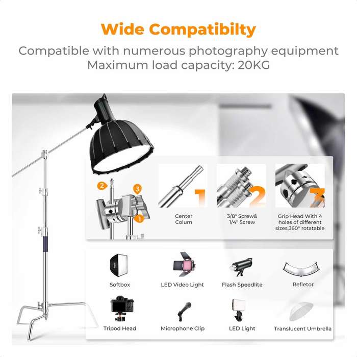 KF34.037 | K&F C-Stand with Adjustable Boom Arm and 2 Knuckles