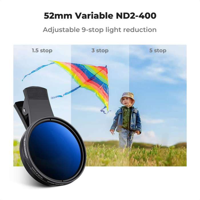 KF01.2639 | K&F Clip-On Variable ND2-400 Filter for any Mobile Phones