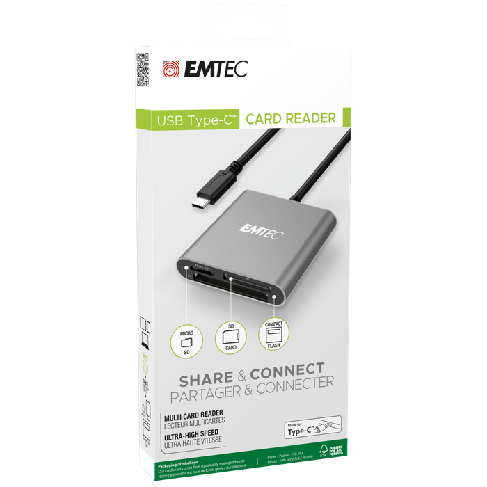 ECCAREADT610C | EMTEC Card Reader for SD, MicroSD and CF Cards