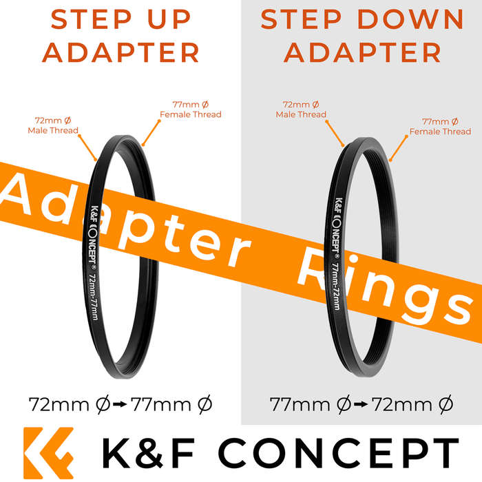 SKU0629 | K&F 18 Piece Step Up and Step Down Adapter Ring Set 37mm-82mm