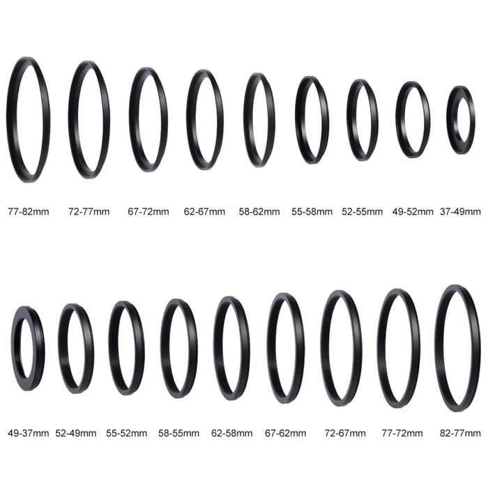 SKU0629 | K&F 18 Piece Step Up and Step Down Adapter Ring Set 37mm-82mm