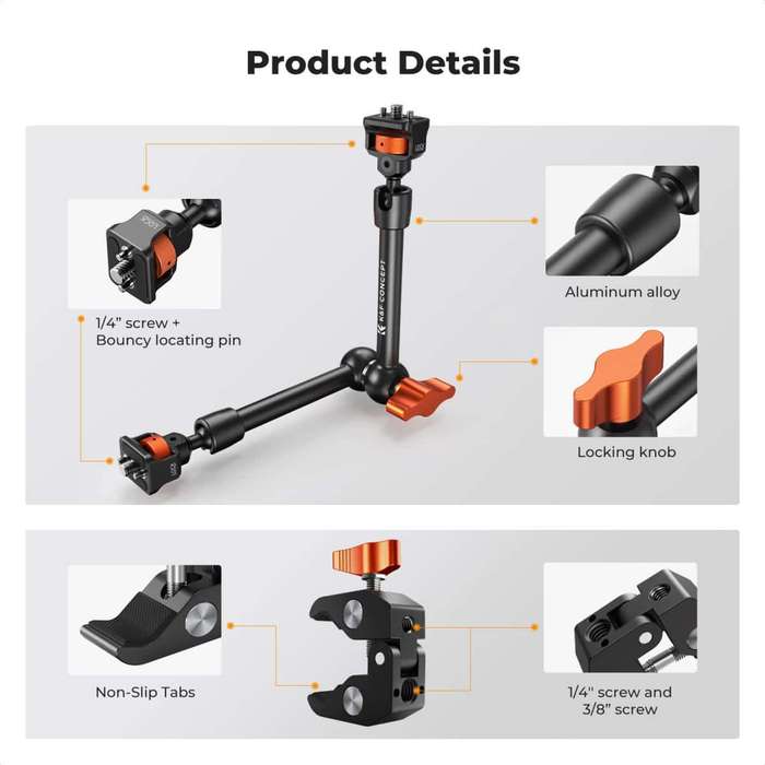 KF31.132 | K&F 11" (28cm) Magic Arm with Super Clamp