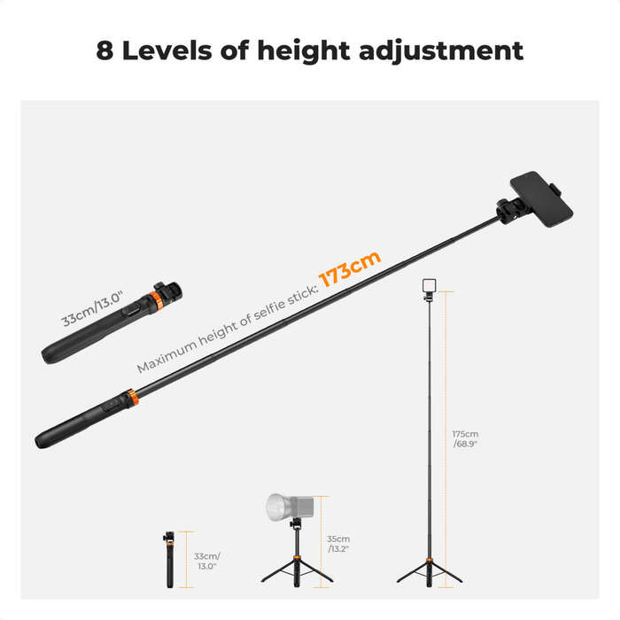 K&F 175cm Selfie Stick Tripod with Remote and Phone Mount | KF09.143