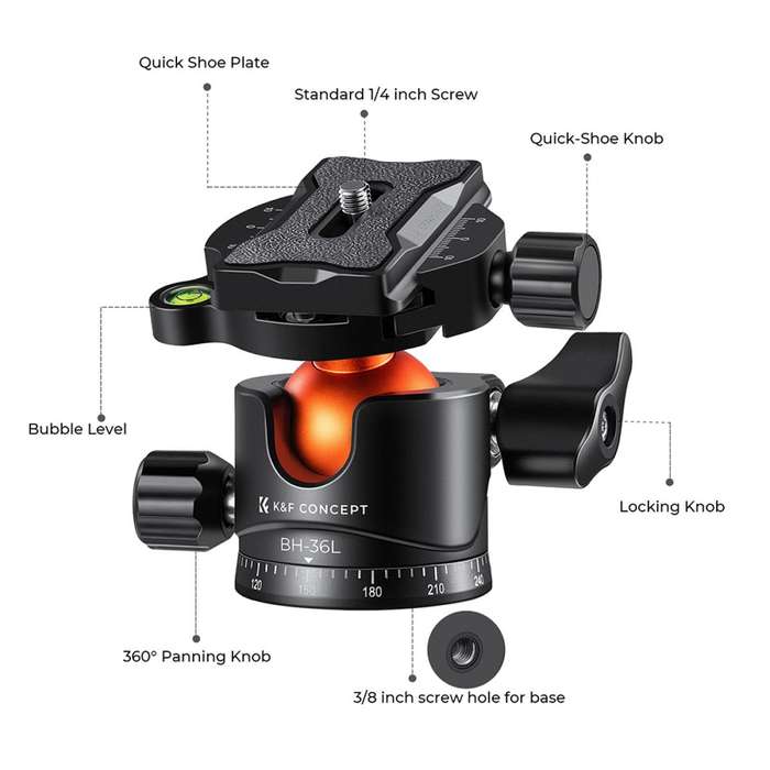 KF31.044V1 | K&F 36mm Metal Tripod Ball Head for Load Capacity up to 16KG